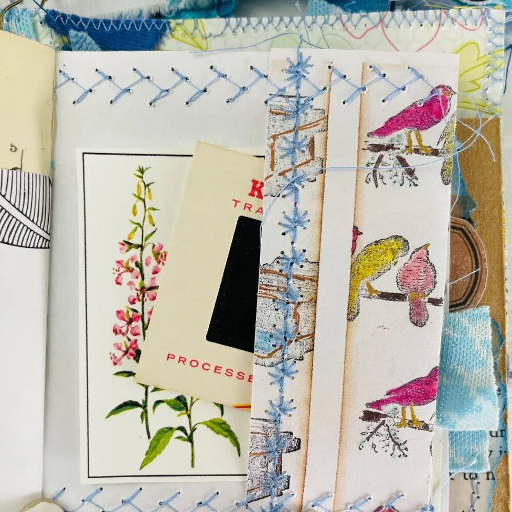 Handmade Junk Journal Mini Patchwork Fabric with Writing Board Ephemera Loaded u
